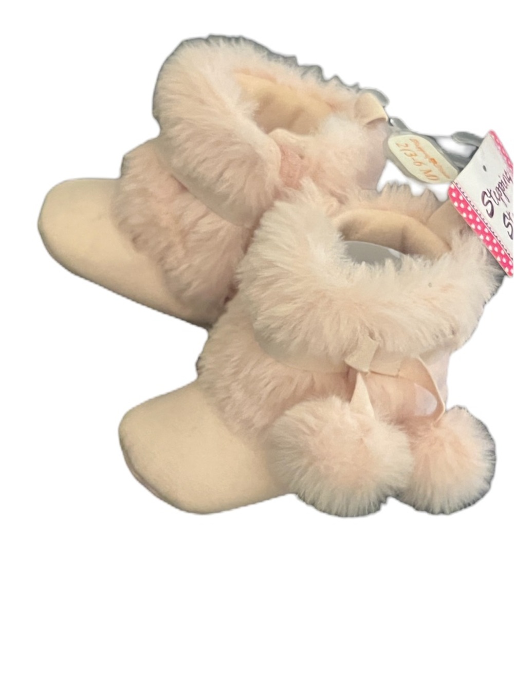 Girls Plush Pink Faux-Fur Booties with Pom-Poms